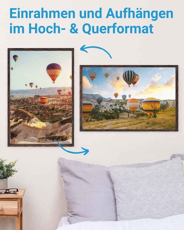 Detalle 2 de PHOTOLINI Bilderrahmen 40x60 in dunkler Eiche (MDF) mit bruchsicherem Acrylglas, zum Aufhängen