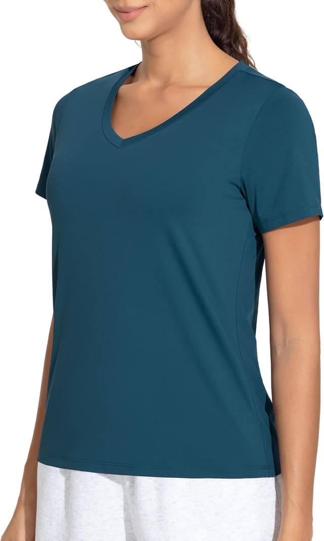 Detalle de THE GYM PEOPLE camicie da allenamento da donna con scollo a V e maniche corte traspiranti