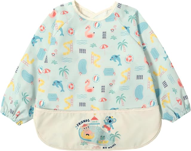Detalle de Little Dimsum Bavaglino per svezzamento con maniche lunghe impermeabili e tasca grande 6-36 mesi