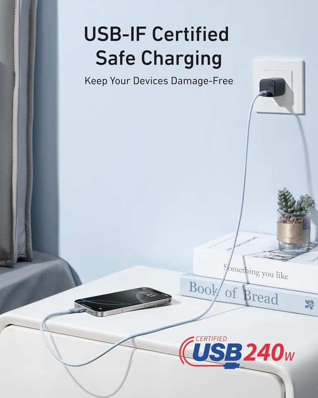 Detalle 2 de Anker Nano USB C Cable 240W, 6 ft braided cable