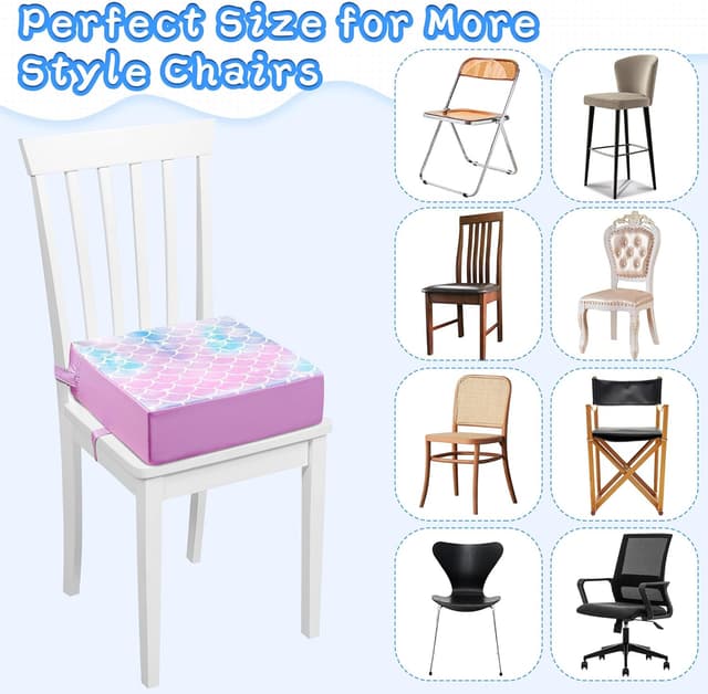 Detalle de Purple Toddler Booster Seat for Dining Chair with PU Cover, Non-Slip Base and Adjustable Seat Belts