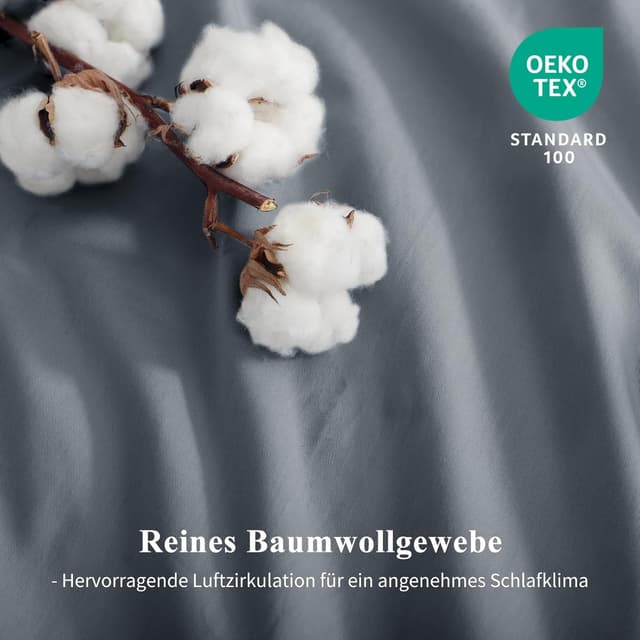 Detalle 2 de Aisbo Bettwäsche 155x220 Baumwolle Grau (mit Kissenbezug 80x80 cm) – Oeko-TEX Set mit Reißverschluss