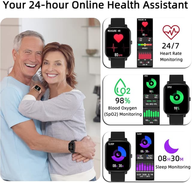 Detalle de FirYawee 1.7-inch Touchscreen Smart Watch (Black) with Bluetooth calls and health tracking