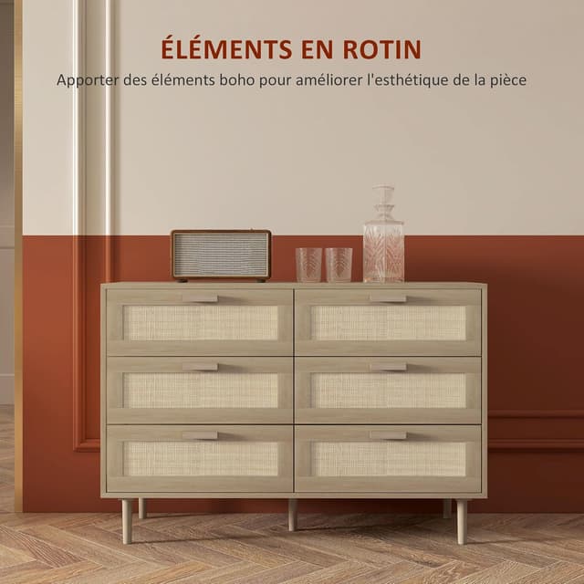 Thumbnail 4 de HOMCOM Commode 6 tiroirs rotin clair 110x40x75 cm