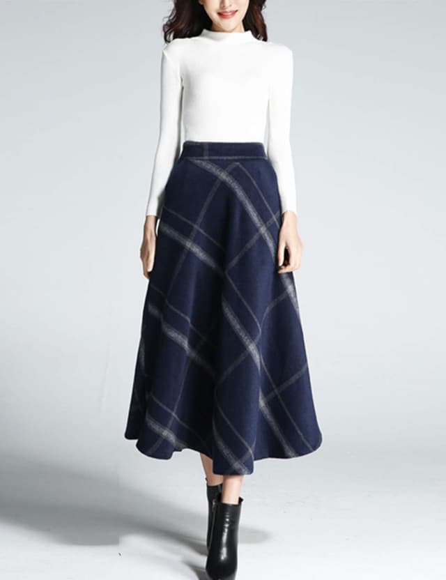 Thumbnail 1 de Tanming Wool Plaid A-Line Skirt