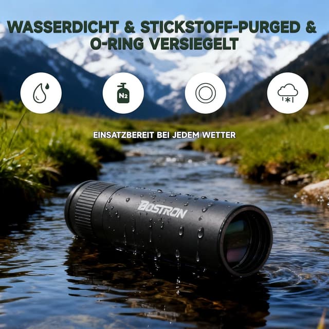 Detalle de BOSTRON 7x32 HD Monokular mit Smartphone-Adapter, wasserdicht & stickstoffgefüllt – 176 m/1000 m Weitwinkel