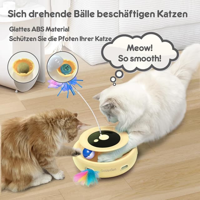 Detalle de GoldenSun 3-in-1 interaktives Katzenspielzeug (Whack-A-Mole & Schmetterling) mit USB wiederaufladbarem Teaser und 4 Aufsätzen