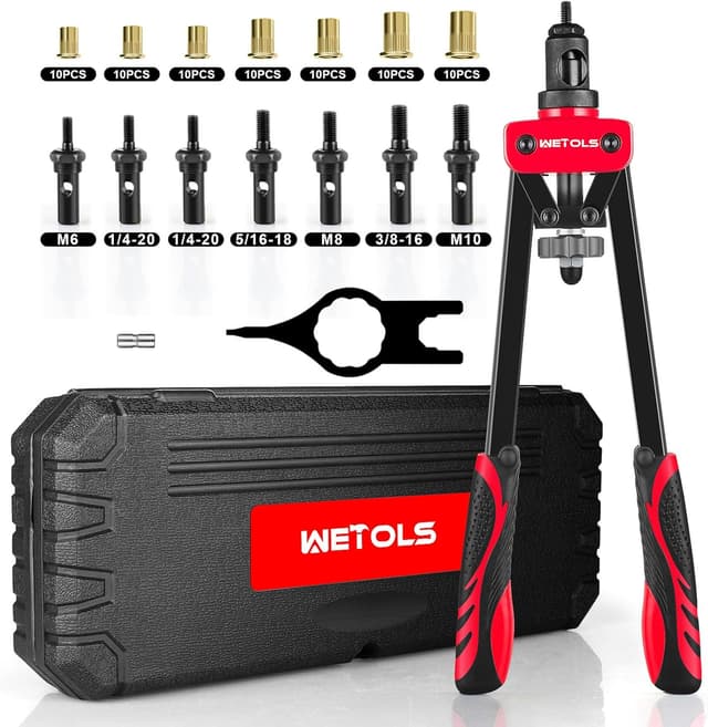 Detalle de WETOLS Rivet Nut Tool Kit (14-Inch) with 7 Metric & SAE Mandrels, 70-Piece Rivnut Assortment
