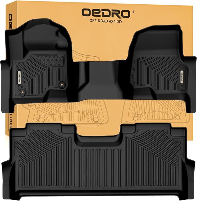 Detalle de OEDRO Custom Fit TPE Floor Mats for 2017-2026 Ford F-250/F-350 Super Duty Crew Cab (with Under Storage Box)