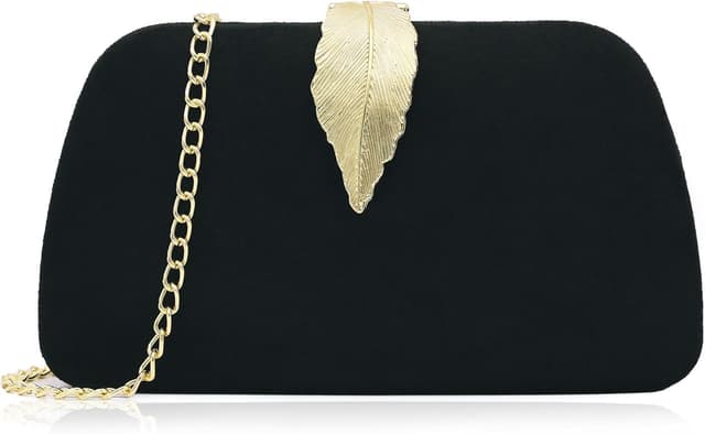Detalle de Milisente suede clutch bag with metallic clasp closure and gold shoulder chain