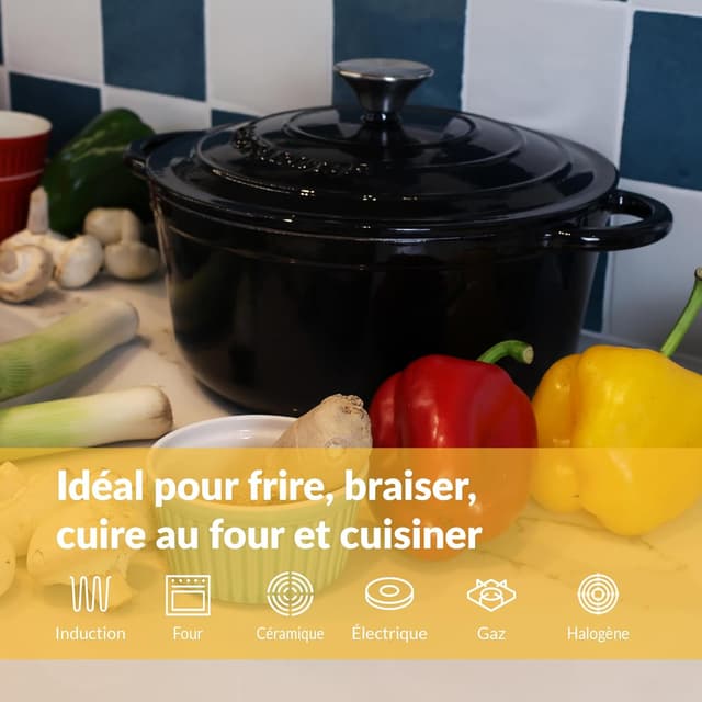 Detalle de Chefarone emaillierter Gusseisen-Brotbacktopf (24 cm, 3,5 l) mit Deckel – Induktion, Schmoren & Braten