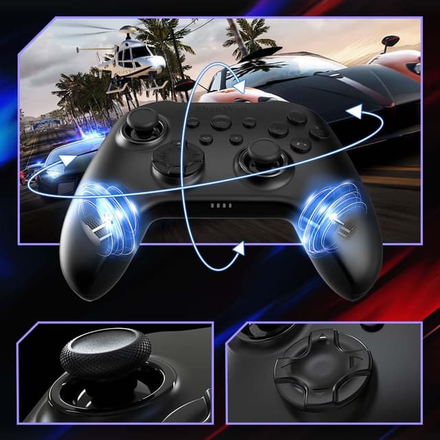 Detalle 2 de ShanWan Wireless Controller für Windows-PC, Android, iPhone, Switch, Steam – 2,4G/Bluetooth Gamepad mit Hall Effect Trigger, Turbo & Rumble (Schwarz)