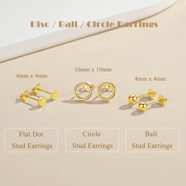 Detalle de Loutade Ohrstecker Set aus 925 Sterling Silber – 3 Paar (Kreis, Kugel, Scheibe), hypoallergen & nickelfrei