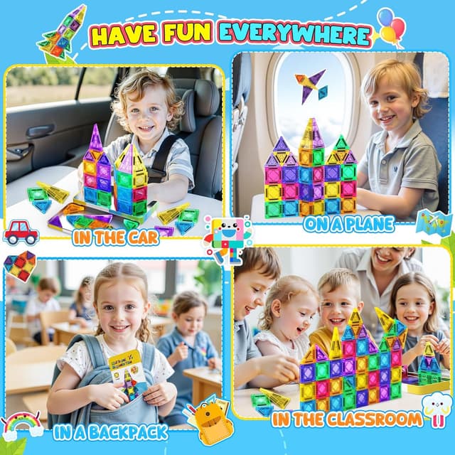 Detalle 2 de Mini Travel Magnetic Tiles Set 43 pcs for Toddlers 🧩