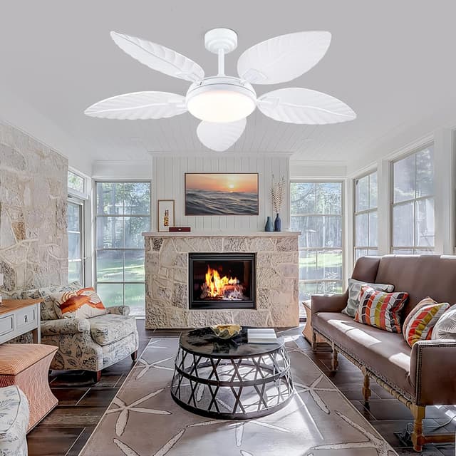 Thumbnail 6 de PHORUS 52" Palm Leaf Ceiling Fan with Lights (White Tropical Outdoor Fan w/ Remote & APP) — 6 Speeds, Dimmable LED