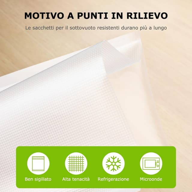 Detalle de Bonsenkitchen Sacchetti Sottovuoto VB3205 20x30 cm (100 buste, goffrate, senza BPA) per macchine sottovuoto