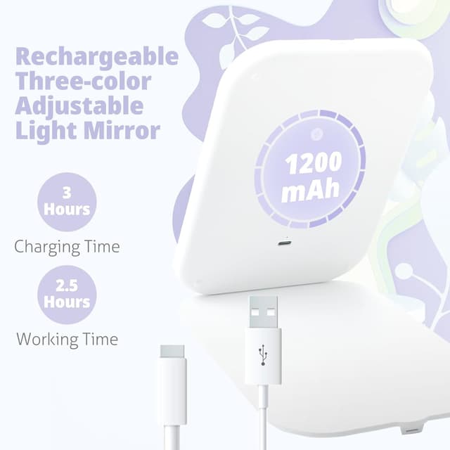Detalle de TREASO Travel Makeup Mirror with 3 Adjustable Light Settings (USB-Rechargeable, Portable)