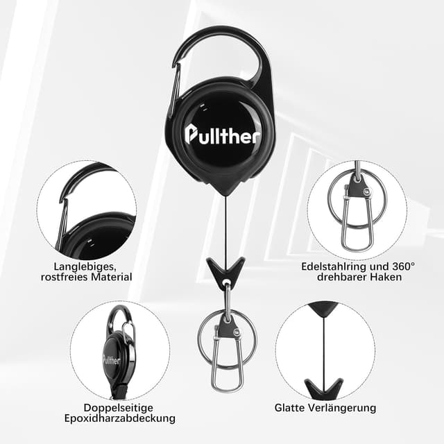 Detalle 2 de pullther 3er Set ausziehbarer Schlüsselanhänger für Fliegenfischen – mit 360° Drehclip, bis 65 cm