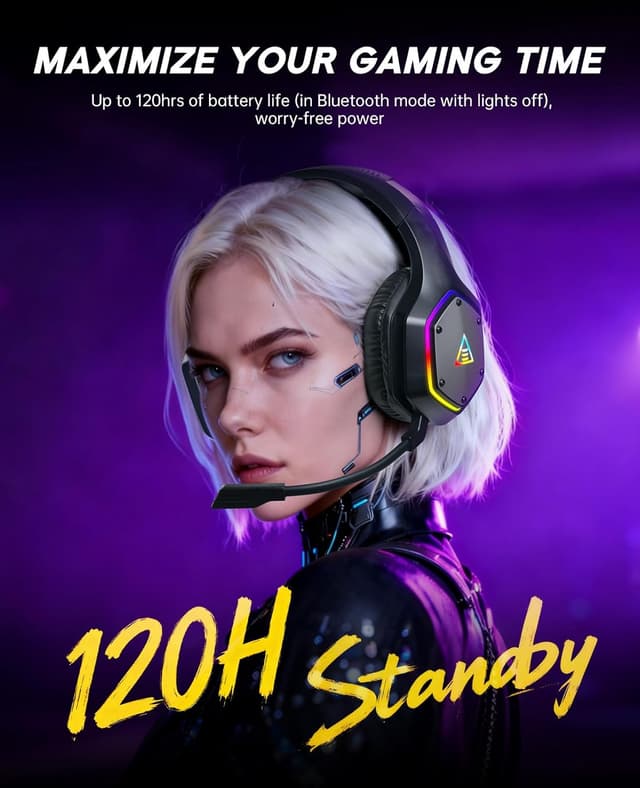 Detalle de EKSA E1000BT : casque gaming sans fil 3-en-1 Bluetooth/2,4 GHz + audio 3,5 mm (PS5, PC, PS4)