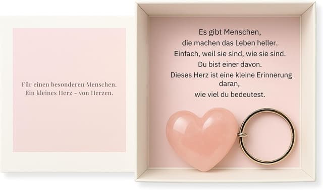 Detalle de Milaboo handgefertigte Geschenkbox mit Herzstein-Anhänger aus Rosenquarz – persönliche Stülpbox mit Botschaft