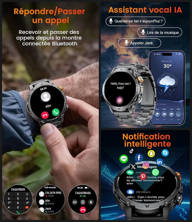 Thumbnail 3 de LIGE Montre Connectée Militaire 1000mAh