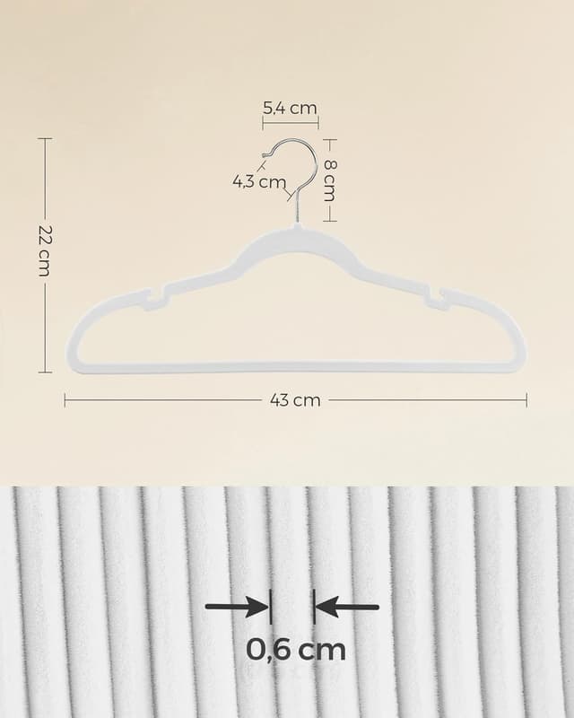 Detalle de SONGMICS Grucce in velluto 30 pezzi bianche con gancio girevole 360° (CRF029W03)