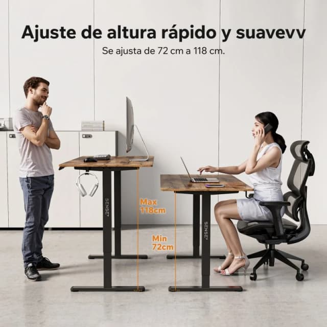 Detalle 2 de sense7 NOJO Light escritorio regulable eléctrico 140x70 negro/marrón oscuro