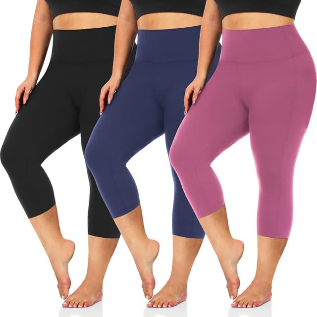Detalle de 3-Pack Women’s Plus Size Capri Leggings with High Waist Tummy Control (XL–4X)
