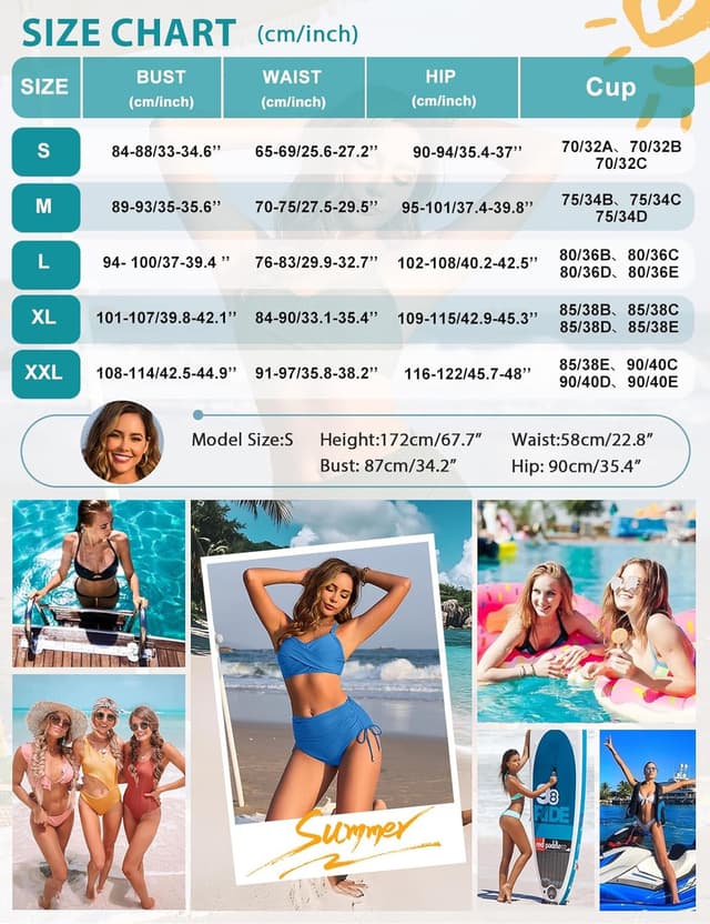 Detalle de Nadeer Damen Bikini-Set mit V-Ausschnitt, High Waist & Crossover-Trägern