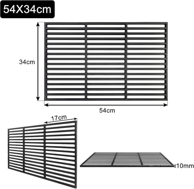 Detalle 2 de UISEBRT Gusseisen-Grillrost 54 x 34 cm (rechteckig, emailliert) für Gas- und Holzkohlegrills