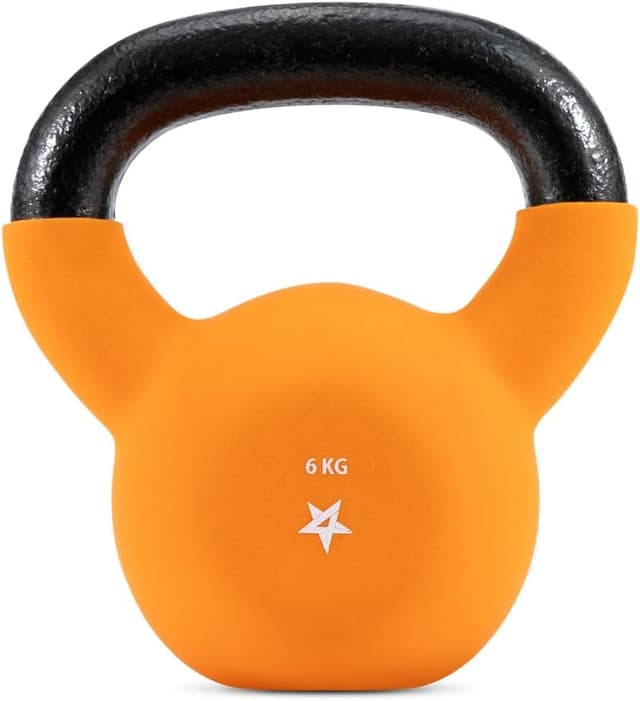 Detalle de Yes4All Kettlebell aus Gusseisen 2–20 kg mit Neopren-Beschichtung (einzeln, farbcodiert)