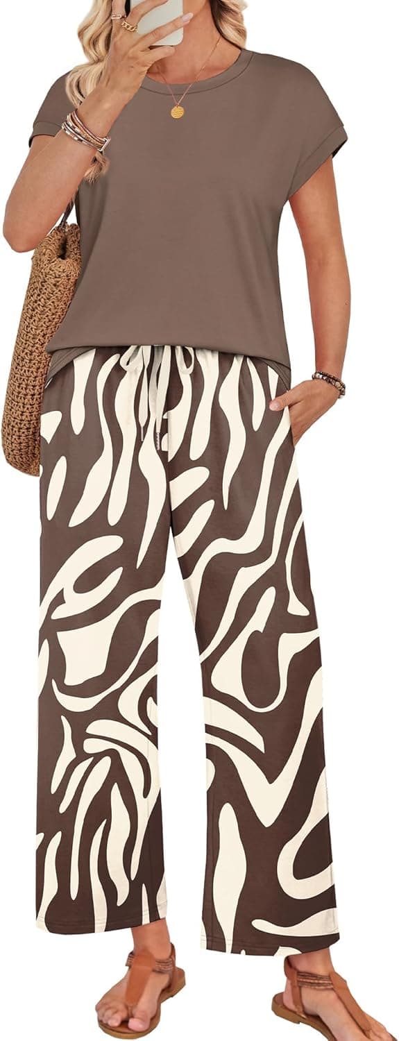 Thumbnail 6 de WIHOLL Two-Piece Lounge Set for Women: Cap-Sleeve Top & Wide-Leg Pants