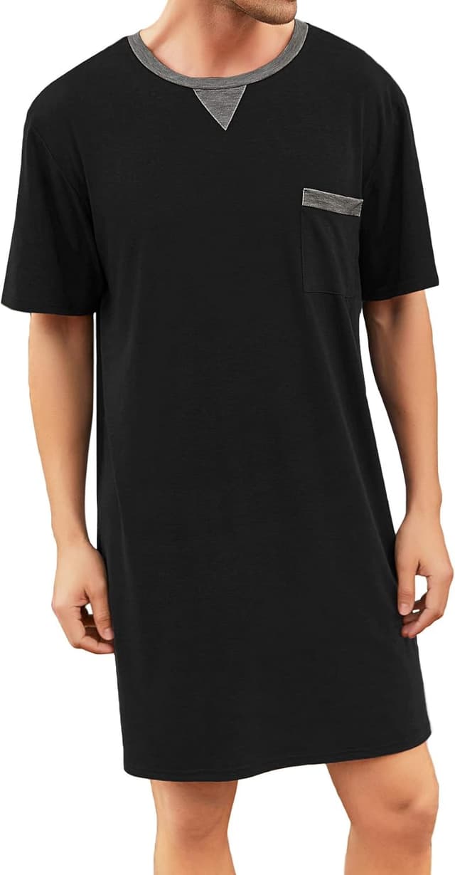 Detalle de Enjoyoself Herren-Nachthemd aus Baumwolle (90% Baumwolle, 10% Elasthan) – kurzarm, knielang