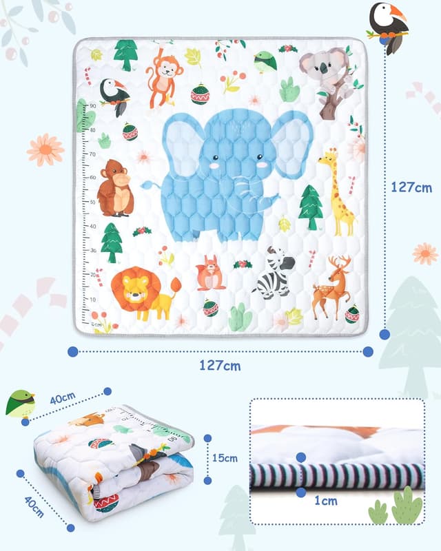 Thumbnail 6 de Funsland Baby Play Mat (Foldable, Cotton) 127x127cm – Animal design
