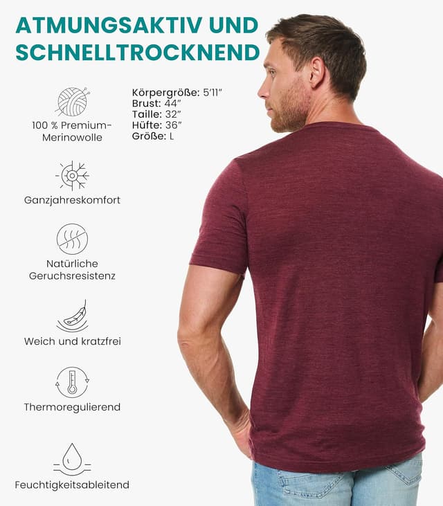 Detalle 2 de Merino Shirt Herren 100% Wolle