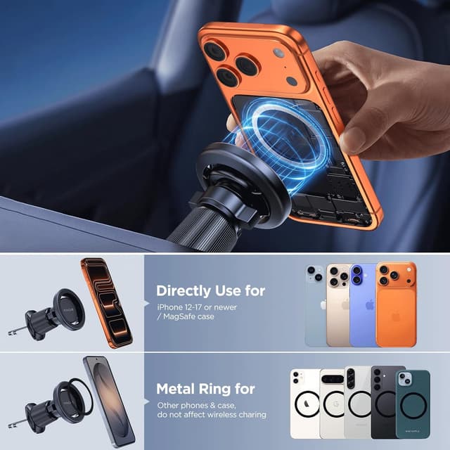 Thumbnail 6 de Miracase MagSafe Car Phone Holder with 20 N55 Magnets (360° Adjustable) for Air Vents, Black