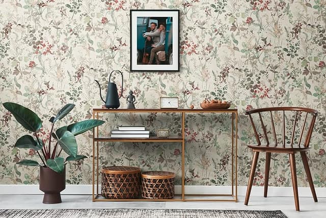 Detalle de A.S. Création Papel Pintado Floral Rústico Blanco-Verde