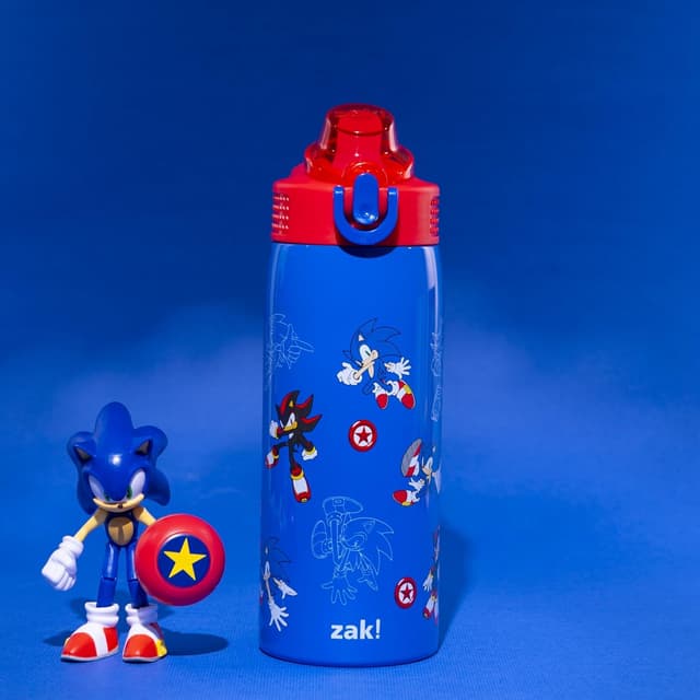 Detalle de Zak Designs Sonic the Hedgehog Sage Kids 19oz Stainless Steel Water Bottle (Leak-Proof Straw, Handle)