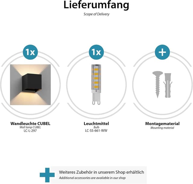 Thumbnail 6 de ledscom.de Aplique CUBEL negro IP65 100 mm