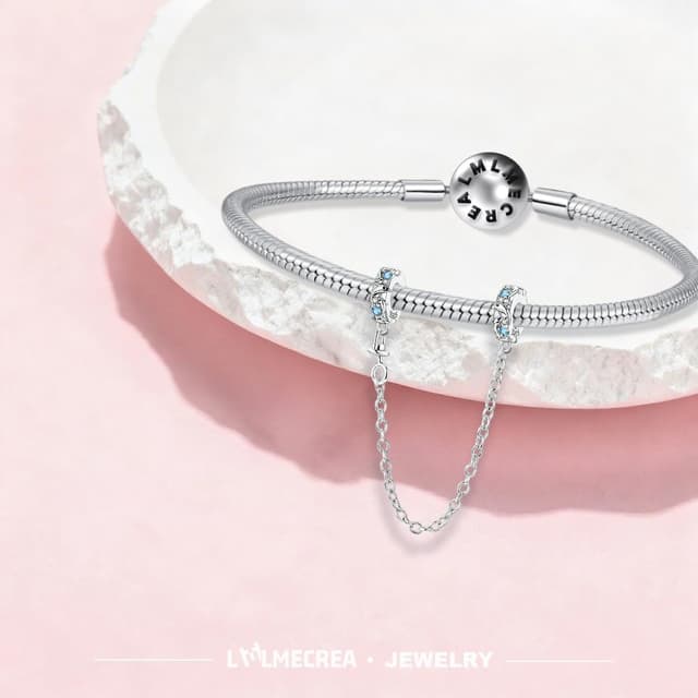 Detalle de LMLMECREA Damen-Sicherheitskette aus 925 Silber für Charm-Armbänder (Delphin, Clip/Stopper)