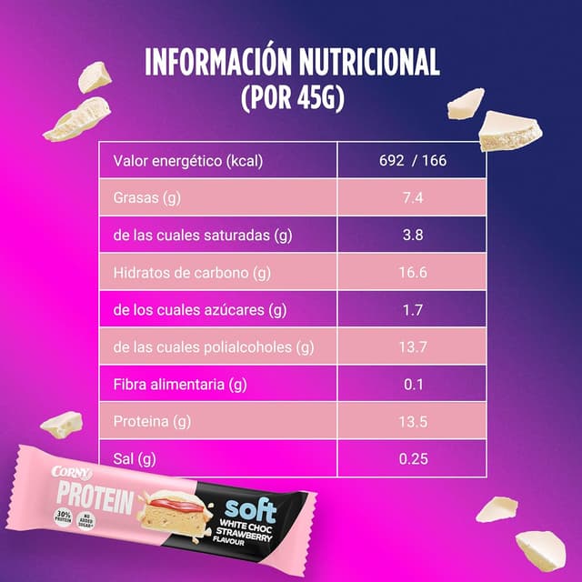 Thumbnail 4 de Corny Protein Soft 🍫🌸 Barritas Proteicas Chocolate Blanco y Fresa, 30% Proteína
