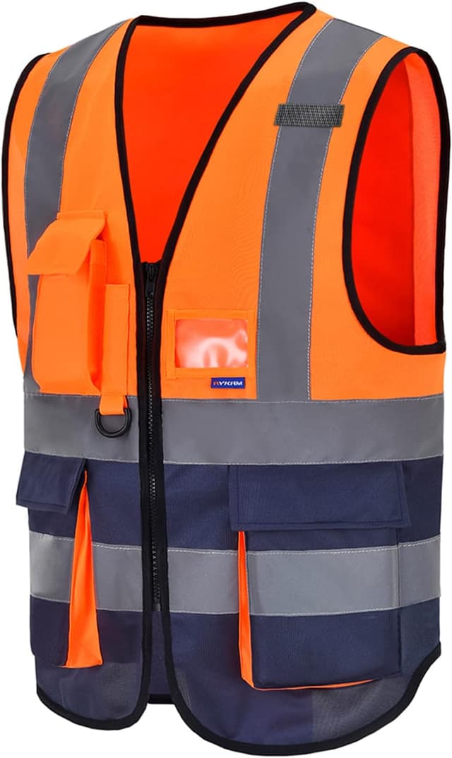 Detalle de AYKRM High Visibility Executive Safety Vest with Zipper Front, 21-Colour High-Vis Design & Phone/ID Pockets