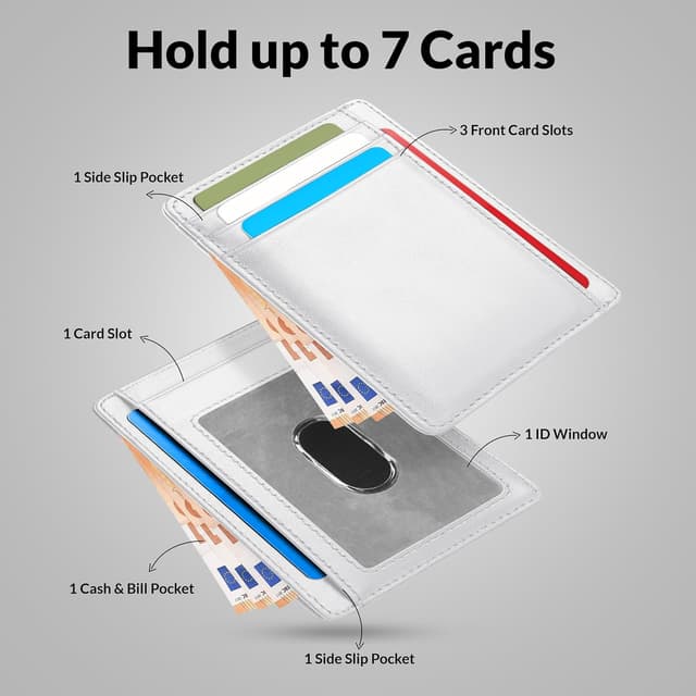 Detalle de Hafaa Slim Wallets for Men UK RFID Leather Card Holder with ID Window – Minimalist White