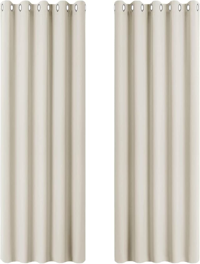 Detalle de PONY DANCE Thermal Insulated Eyelet Curtains (2 Panels) for Living Room & Bedroom, Beige, 66 x 84 Inches
