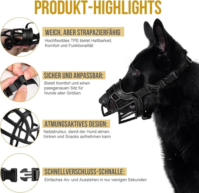 Detalle de OneTigris Maulkorb (XXL) – weicher Mesh-Maulkorb aus TPE mit verstellbarem Gurtband