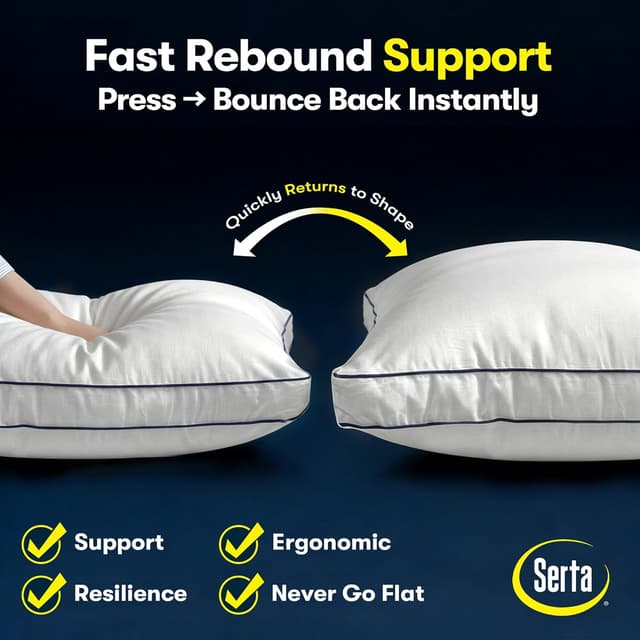 Thumbnail 1 de Serta Hotel Collection Bed Pillows (Queen/Standard) Set of 2, Medium Firm Down Alternative, 400 Thread Count Cotton Cover