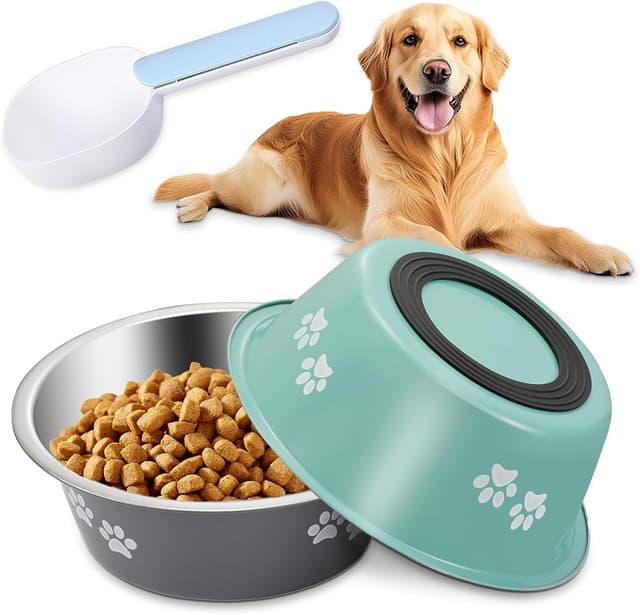 Detalle de 2 Pack Stainless Steel Dog Bowls with Non-Slip Bottom – 8 inch metal bowls for medium to large dogs