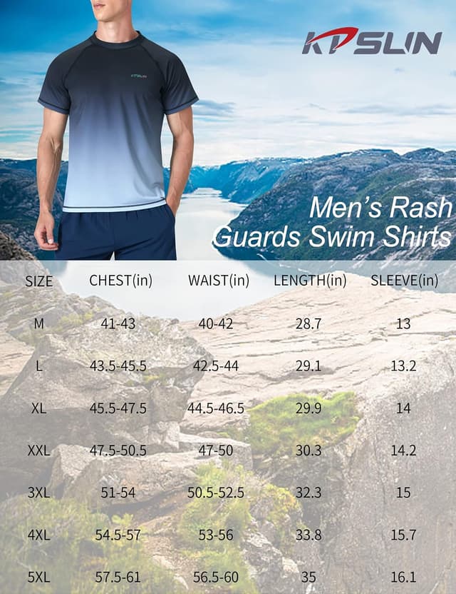 Detalle 2 de KPSUN Mens Swim Shirts UPF 50+ Quick Dry SPF Rash Guard for Outdoor Water & Beach