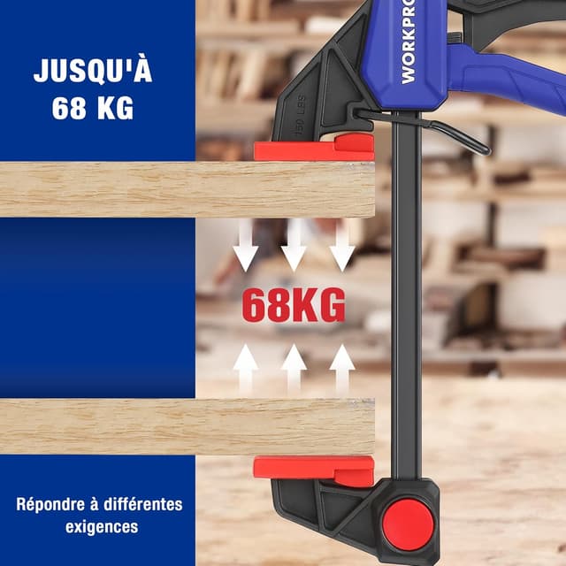 Thumbnail 6 de WORKPRO lot de 2 serre-joints à une main acier et nylon — ouverture jusqu’à 305 mm