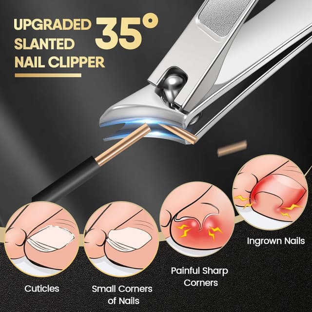 Detalle 2 de Toenail Clippers for Thick Nails – 7-piece large pedicure set with 360° rotating clipper, ingrown tools and nail file